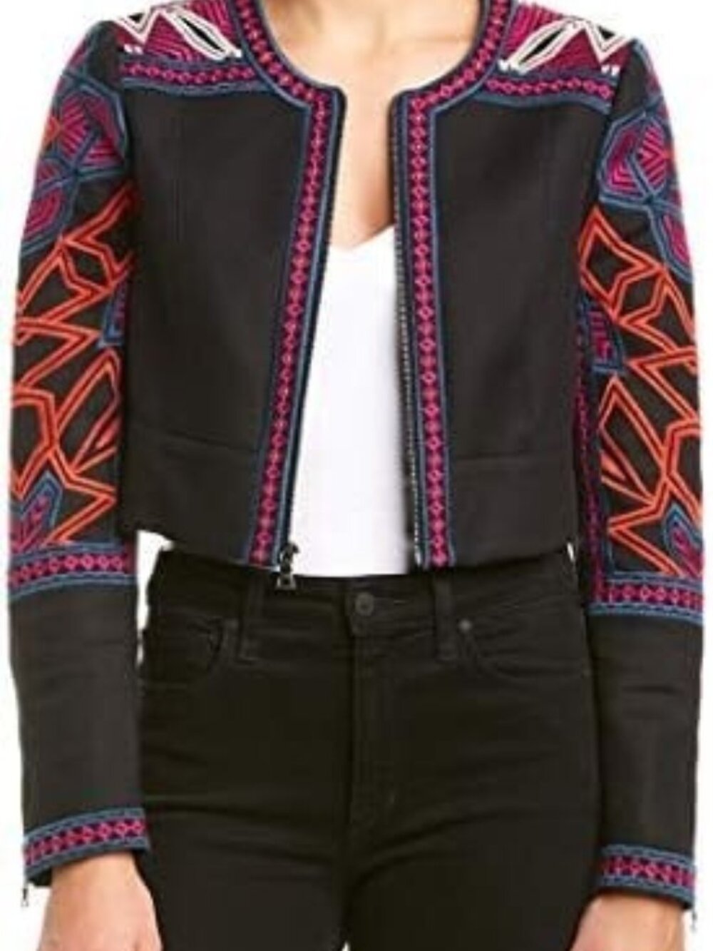 BCBGMAXAZRIA Embroidered Cropped Jacket Size M